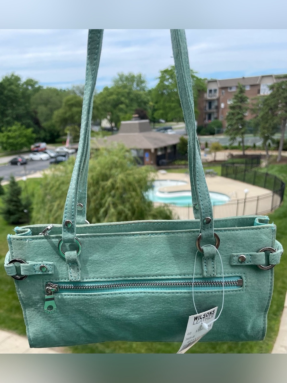 Wilsons Leather Mint-Teal Suede Shoulder Bag